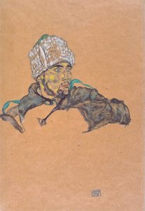 毛皮の帽子を持つロシアの捕虜 作： Egon Schiele